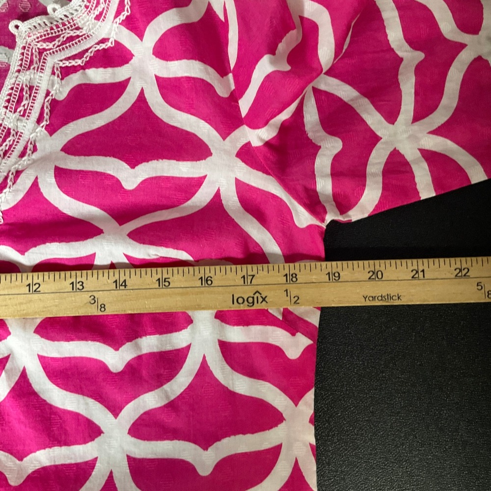 Vineyard Vines Tunic Top Women XS Pink Cotton Geometric Lace Trim Coastal Preppy - Picture 6 of 10